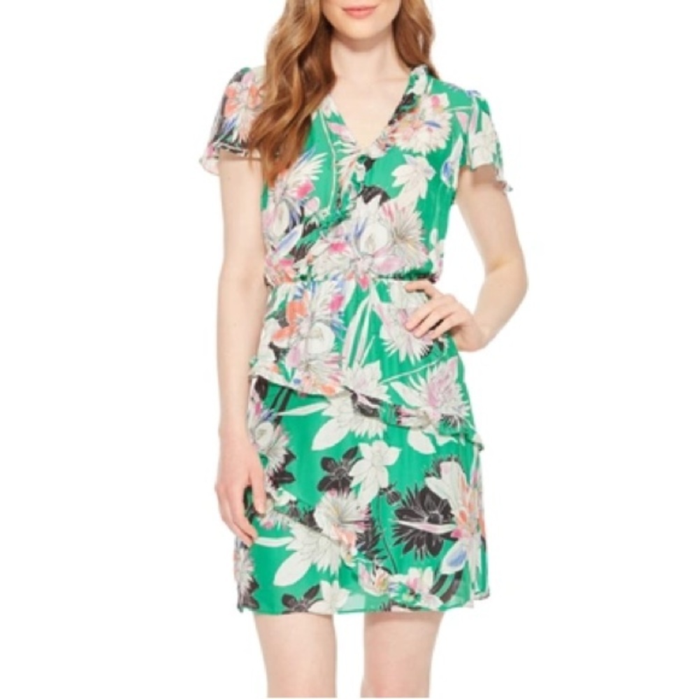 Parker Green Floral Silk Blend Mini Dress Size‎ XS NWOT